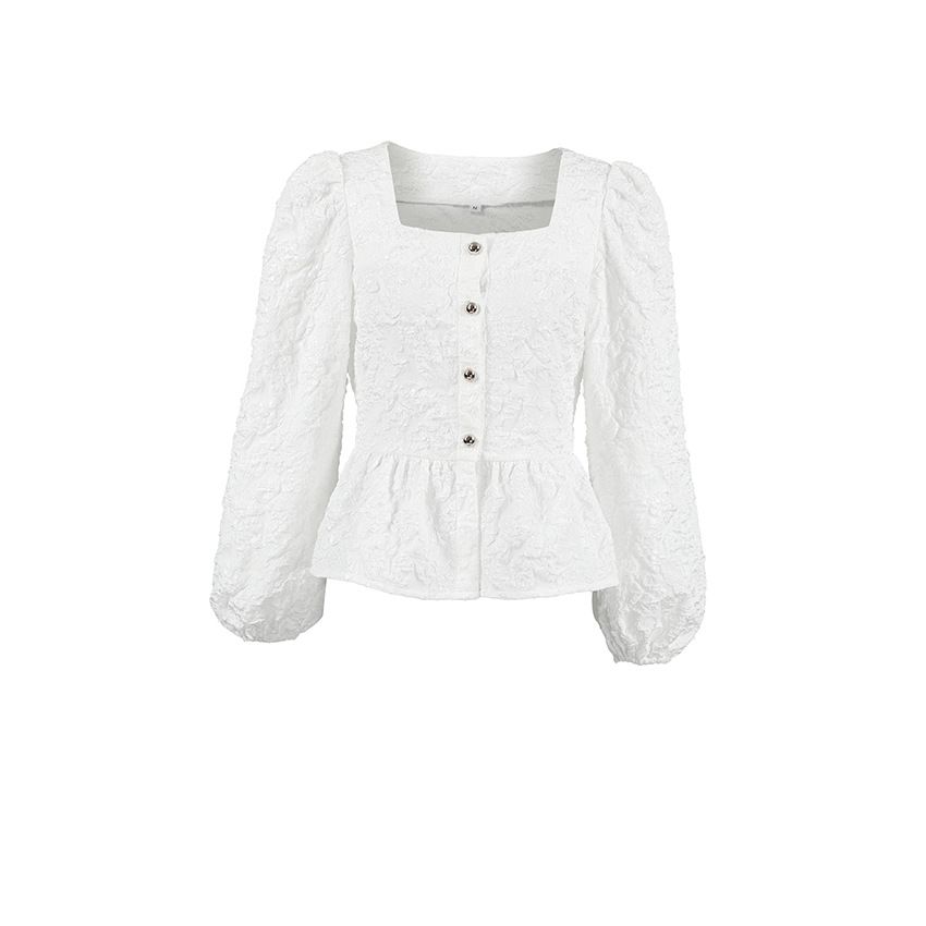 K Elegant Embroidered Blouse, New Commuter Style, Square Neck, Puffy Sleeves, Women's Top, Women's. No Bags, Earrings Or Other Accessories._ecoleips.com