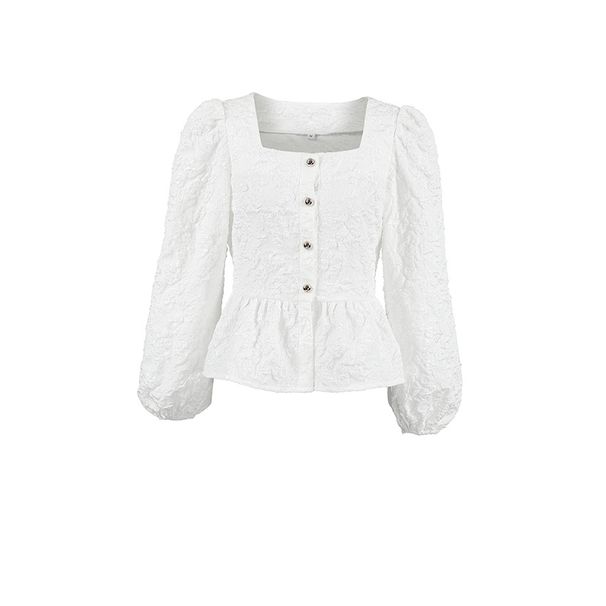 K Elegant Embroidered Blouse, New Commuter Style, Square Neck, Puffy Sleeves, Women's Top, Women's. No Bags, Earrings Or Other Accessories._ecoleips.com