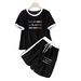 Summer Fashion Two Piece Set American Style Women's Clothing With Letter Print Short Sleeve Top And Shorts_ecoleips.com