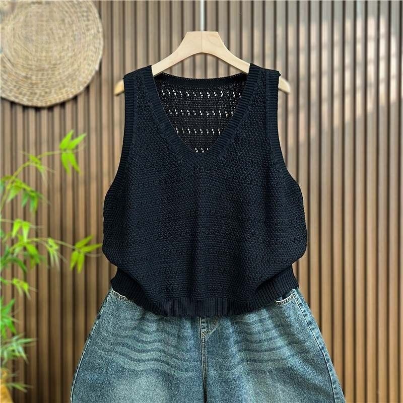 2026 New Hollow Knit Vest For Women, Spring Autumn Fashionable And Stylish Outerwear, Solid Color Top_ecoleips.com
