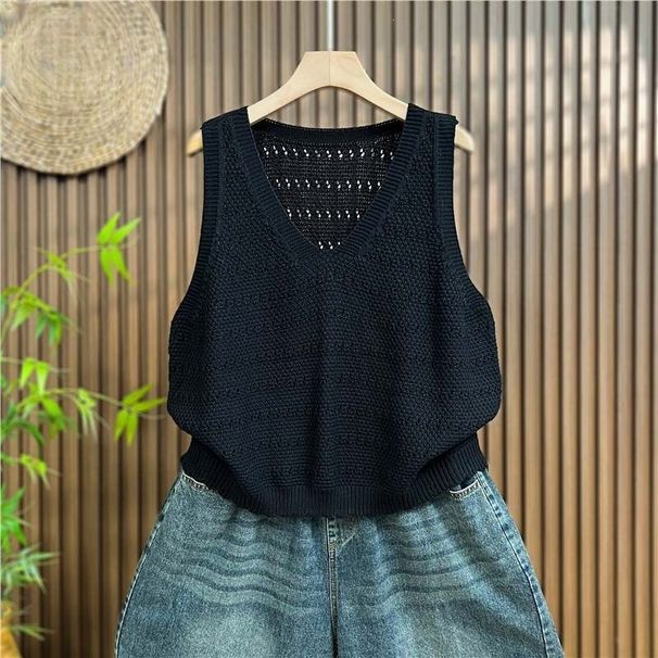 2026 New Hollow Knit Vest For Women, Spring Autumn Fashionable And Stylish Outerwear, Solid Color Top_ecoleips.com