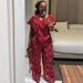 Women's Clothing Women's Style Printed Slimming Shirt Wide Leg Trousers Set Fashion Drawstring Waist Elegant Stylish Short Sleeved Outfit_ecoleips.com