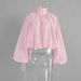 Women’s High-Neck Blouse With Lantern Sleeves – Sheer Crinkle Texture & Boho Chic Style_ecoleips.com