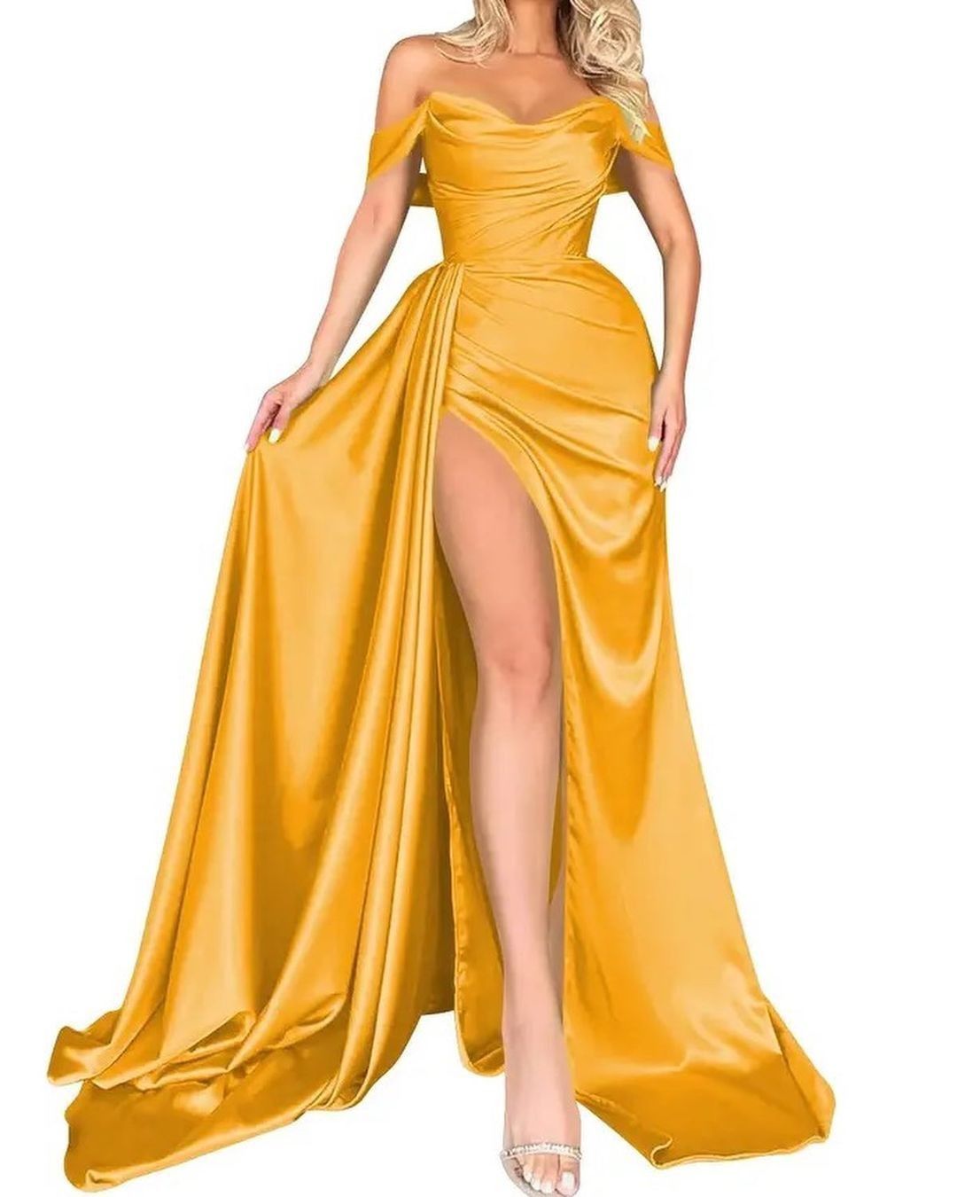 Women's Clothing Banquet High Slit Sexy Host One Shoulder Slim Party Evening Dress_ecoleips.com