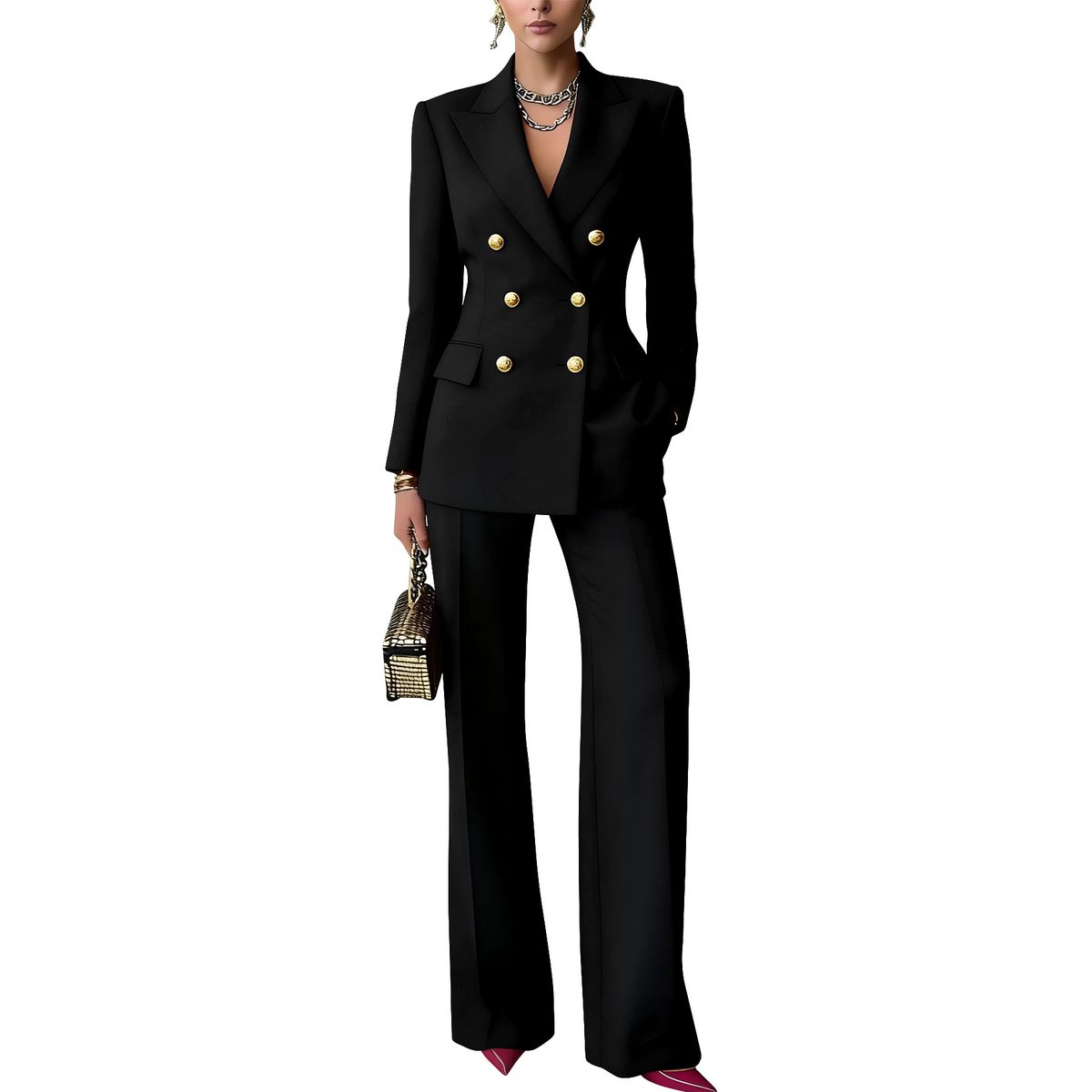 Women's Professional Blazer And Trousers Set - Solid Color Lapel Suit For Office Wear Elevate Professional Presence_ecoleips.com