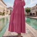 Women’s Clothing new Muslim solid color loose casual button neck long sleeved cotton and linen dress_ecoleips.com