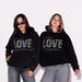 Women's Black Retro Love Rhinestone Hoodie Fashionable Loose Fitting Y2K Style_ecoleips.com