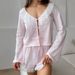 Pink Ice Silk Cotton Thin Lace Long Sleeve Shorts Pajama Set European And American Autumn Loose Women's Homewear_ecoleips.com