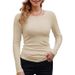 Women's Clothing Basic Round Neck Long Sleeve T-Shirt 2026 New Style Solid Color Ribbed Rayon_ecoleips.com