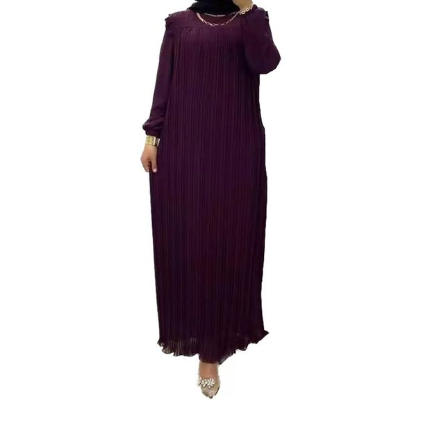 Muslim Dress Women Elegant High-Neck Maxi Dress With Belt – Modest Loose Fit Dress For Women (Navy, Green, Burgundy, Nude & Black, S-2xl)_ecoleips.com