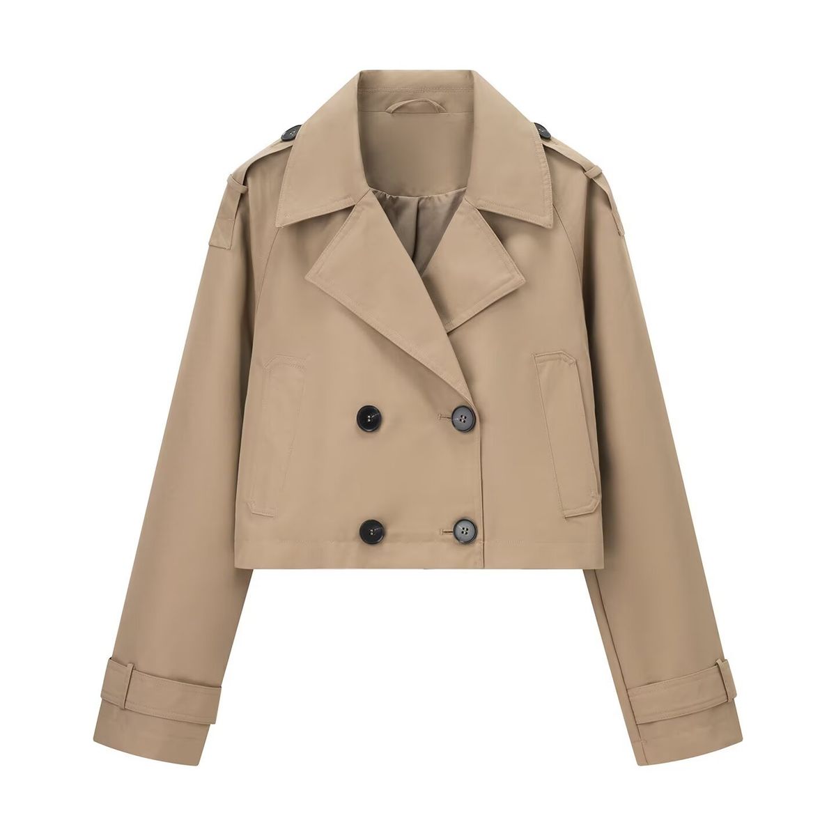 Trendy Double-Breasted Lapel Cropped Trench Coat – Chic Short Jacket For Women (Modern & Versatile, Lightweight Outerwear For Spring & Fall)_ecoleips.com