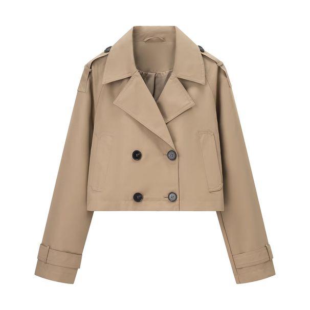 Trendy Double-Breasted Lapel Cropped Trench Coat – Chic Short Jacket For Women (Modern & Versatile, Lightweight Outerwear For Spring & Fall)_ecoleips.com