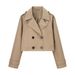 Trendy Double-Breasted Lapel Cropped Trench Coat – Chic Short Jacket For Women (Modern & Versatile, Lightweight Outerwear For Spring & Fall)_ecoleips.com