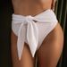 Women's Solid Color Swim Shorts - Knotted Waist Single Piece Swimming Trunks_ecoleips.com