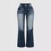 Women's Clothing Casual Pocket Embroidery Flared Jeans_ecoleips.com