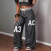 Women's Stylish Wide Leg Trousers Lightweight Breathable All Over Letter Print Casual Pants Trendy All Seasons_ecoleips.com