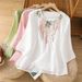 Women's Clothing New Artistic Retro Round Neck Cotton And Linen Embroidered Shirt Women Summer New Loose Elegant Temperament Top_ecoleips.com