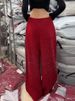 Fashion Women Elegant Spring Diamonds Red Wide Leg Pants Loose Fit High Waist Drawstring Casual Designer Lady Straight Trousers_ecoleips.com