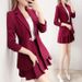 Women's Stylish And Elegant Red Suit Set Autumn/Winter Two Piece Set With Blazer And Pleated Skirt_ecoleips.com