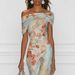 Floral Print Off-Shoulder Midi Dress – Bohemian Ruffle Sleeve High Waist Maxi Dress Comfortable Stretch Polyester_ecoleips.com