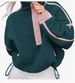 Women's Clothing Zipper Sweatshirt Hoodie Long Sleeve Stand Collar Pullover Casual Color Block Top With Pockets_ecoleips.com