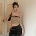 Hot Girl's Strapless Ultra-short Leather Strap Top, Stylish Design Women, Suitable For Summer Outerwear Or Layering,_ecoleips.com