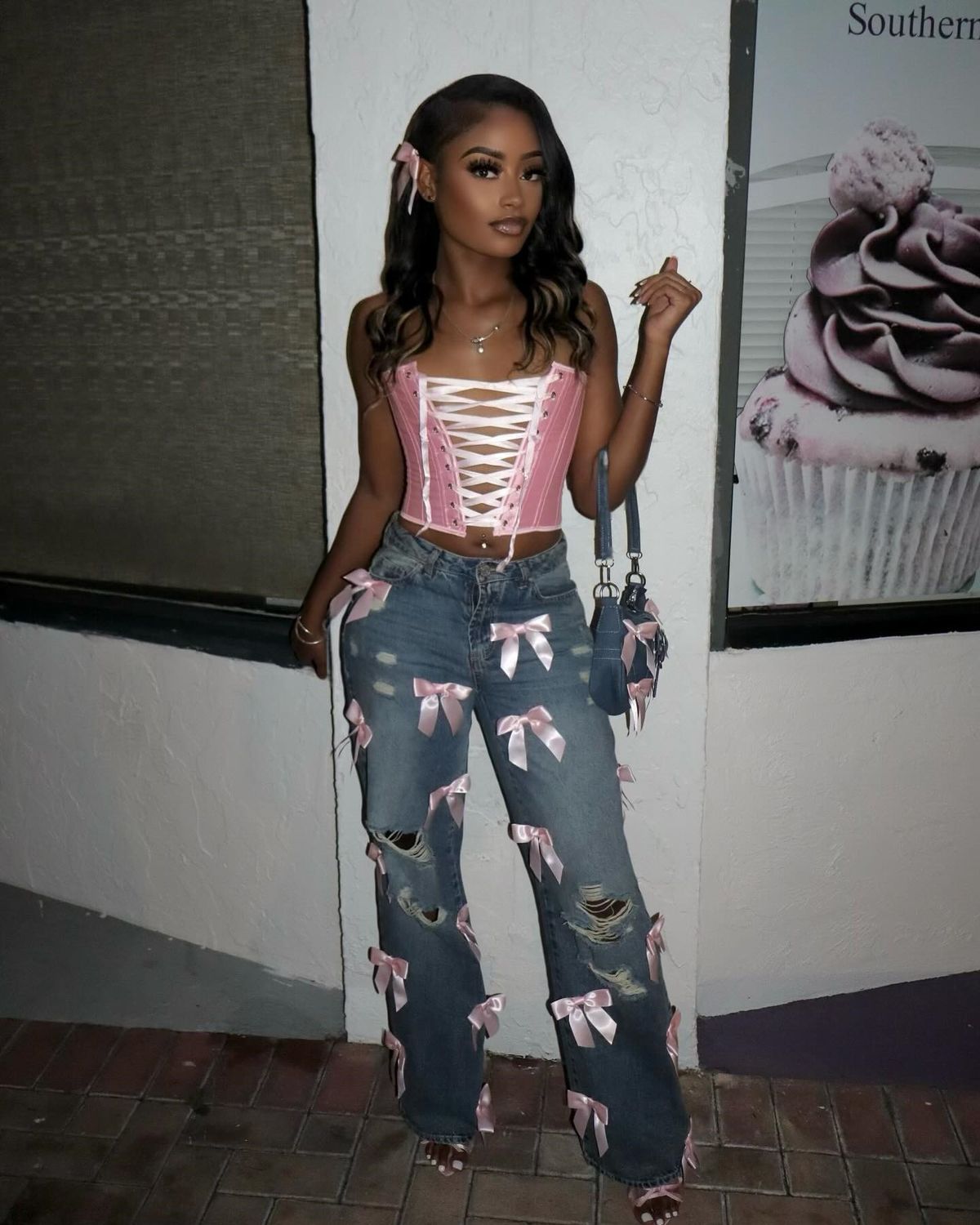 Women's Clothing Y2k Street Hot Girl Bow Washed Hole Jeans Trousers Jeans_ecoleips.com