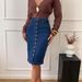 Women's High Waist Denim Skirt - Dark Blue Button Front Bodycon Midi Skirt (Non-Stretch, S-XL)_ecoleips.com