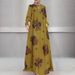 2024 Cross-border Yellow Long-sleeved Printed Loose-fitting Middle Eastern Women's Arabic Dress_ecoleips.com