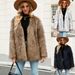 Women's Clothing Fashion Casual Short V Neck Ladies Faux Fur Artificial Fur Coat Tops_ecoleips.com