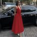 Elegant Deep V Neck Hollow Out Halter Maxi Dress With Flowy Hemline, Sexy Women's Casual Party Dress_ecoleips.com