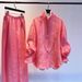 Chinese Style Women's Spring Set Rose Red High End Fashionable Youthful Elegant Two Piece Shirt And Pants Ensemble_ecoleips.com