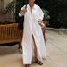 Talenza Loose Slit Long Dress For Women Single Breasted Lapel Pockets Shirt Summer Female Solid Fashion Casual Office Lady Dress_ecoleips.com