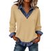 Aria Basics Aria Basics 2026 European And American Women's Fashion Patchwork Knitwear Long-sleeve Casual Top Denim Collar Shirt For Women_ecoleips.com