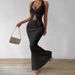 European And AmericanSheep Horn Women's Summer Solid Color Twist Front Halter Neck Crop Top And Fishtail Midi Skirt Elegant Two Piece_ecoleips.com