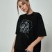Women's Casual Black T-Shirt round Neck Short Sleeve Breathable Cotton Polyester Top Loose Fit Printed Sports Export Tee_ecoleips.com