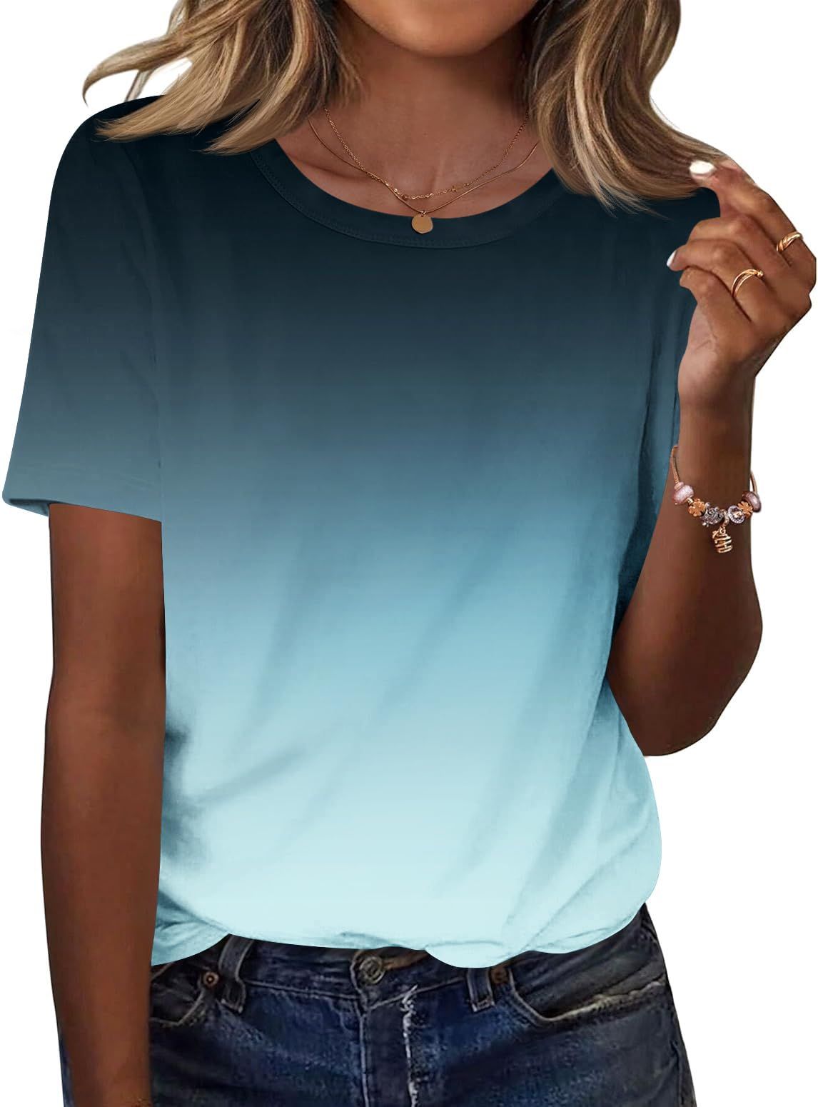 TCOT Women's Tops Summer Short Sleeve Crew Neck Shirts Dressy Casual Blouses For Women S-3XL_ecoleips.com