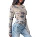 European And American Cross-border 2026 Spring New Elegant Women's Floral Mesh Printed Pleated Side Short Top_ecoleips.com