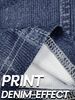 Women's Denim Look Flare Pants High Waisted Stretchy Bell Bottom Trousers With Vintage Wash Print Soft Knit Fabric For Casual_ecoleips.com