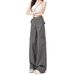 2024 Women's Retro High-Waisted Straight-Leg Cargo Pants Cement Gray American Style Wide Leg Curvy Elegant New_ecoleips.com