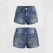 High Waisted Women's Denim Shorts European American Style Eagle Head Embroidery Rhinestone Detail Washed Hot Pants_ecoleips.com
