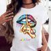 COTTON 100% Loose Crew-neck Creative Mouth Short-sleeved T-shirt Woman Oversized T Shirt Tops Aesthetic Clothes_ecoleips.com