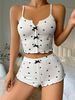 Women's Heart Shaped Printed Pajamas Set Contrast Color Home Clothes Front Slit Suspender Design New_ecoleips.com