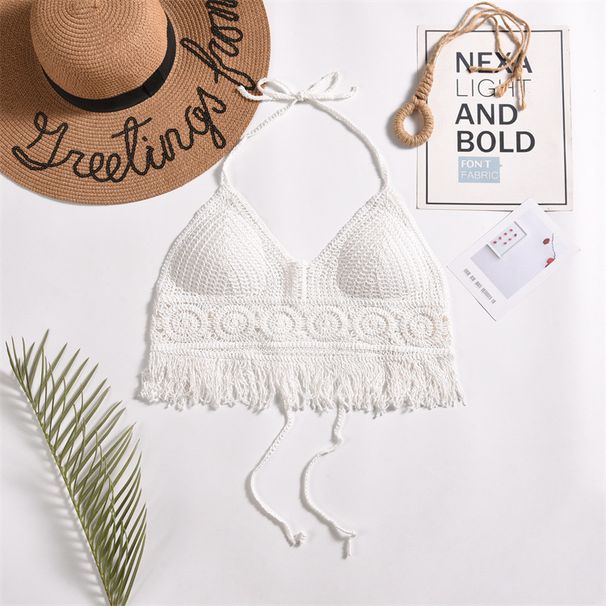 Women's Clothing Halter Neck Small Vest Sling Inner Wear Shoulder Straps And Chest Pads Backless Hollow Tube Top Embroidered Vest_ecoleips.com