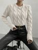 Chunky Cable Knit Sweater – Oversized Nordic Pullover With Relaxed Fit (S-XL, Off-White/Black/Khaki)_ecoleips.com
