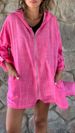 Women's Zip-Up Hoodie With Contrast Panels – Longline Cotton-Linen Blend Pullover, Oversized Streetwear Style (Rose/Gray, S-XXXL)_ecoleips.com