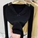 Women's French Style Low Cut Lace Slim Fit Knit Top Long Sleeve Base Layer Alluring Pure High End Sweater for Autumn Winter_ecoleips.com
