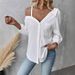 Women's Clothing Three Quarter Sleeve Off Shoulder Cardigan Textured Single Breasted Casual Shirt_ecoleips.com