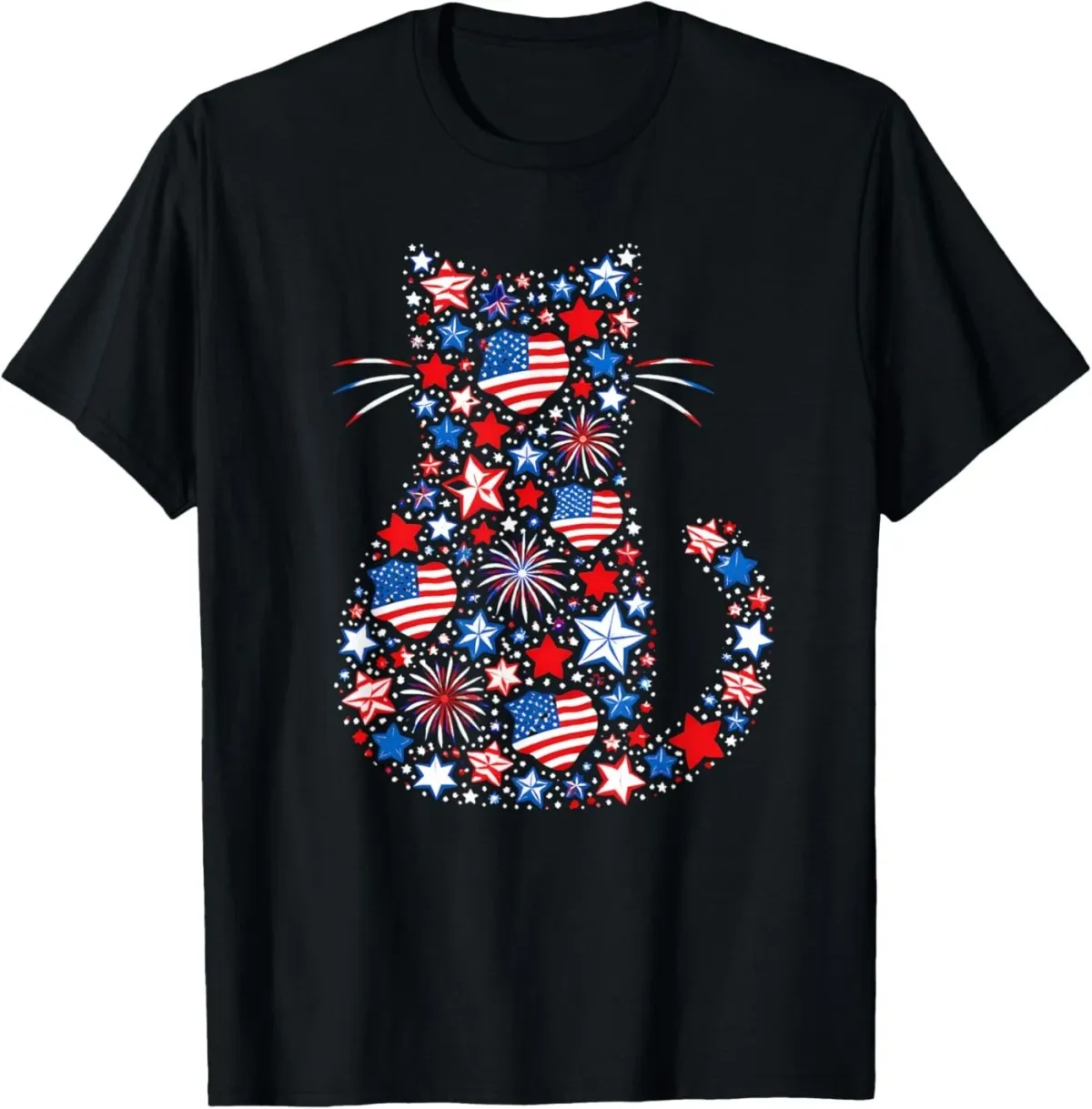 Women's T-Shirts USA Flag Lucky Clover Patriotic 4th July Cat Lover T-Shirt_ecoleips.com