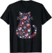 Women's T-Shirts USA Flag Lucky Clover Patriotic 4th July Cat Lover T-Shirt_ecoleips.com
